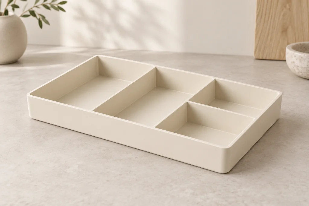 Divider Tray fictional an empty ivory shallow tray with internal dividers