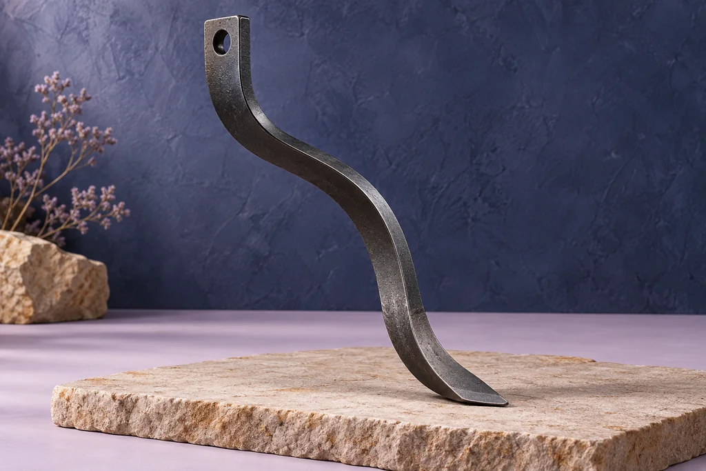 Tine Unit fictional a curved steel tine with a simple upper hole