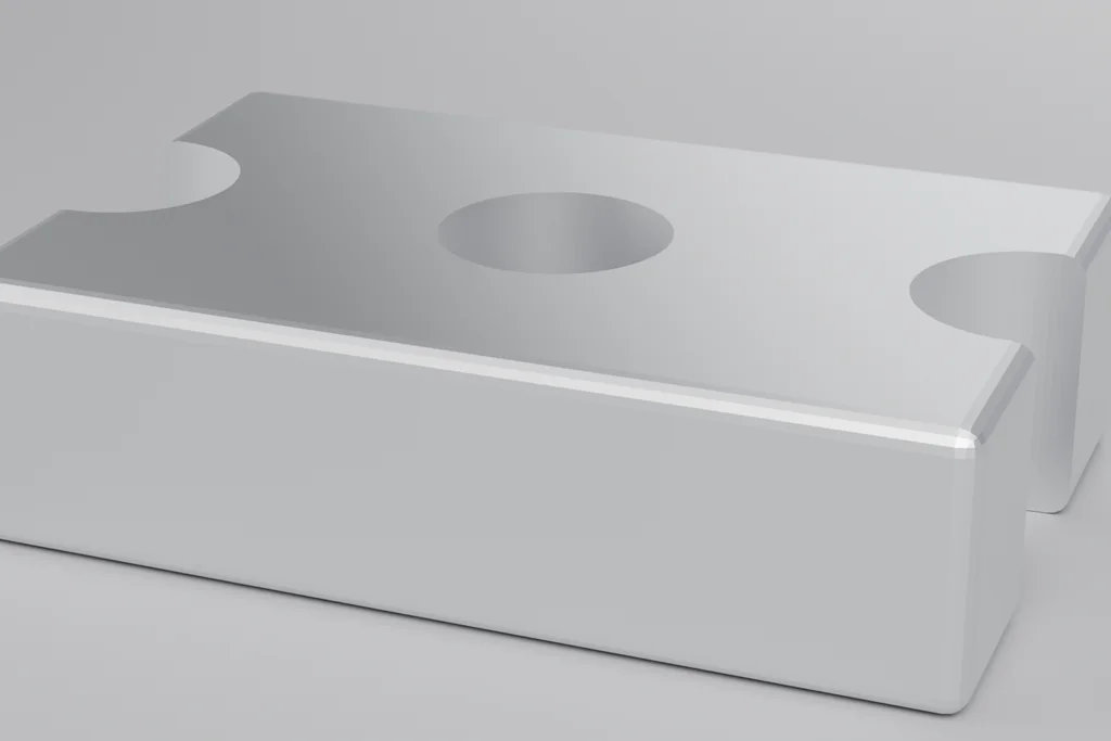 Original 3D render of a milled manifold block.
