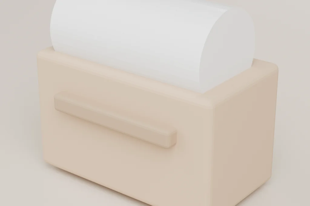 Original 3D render of a void-fill dispenser.
