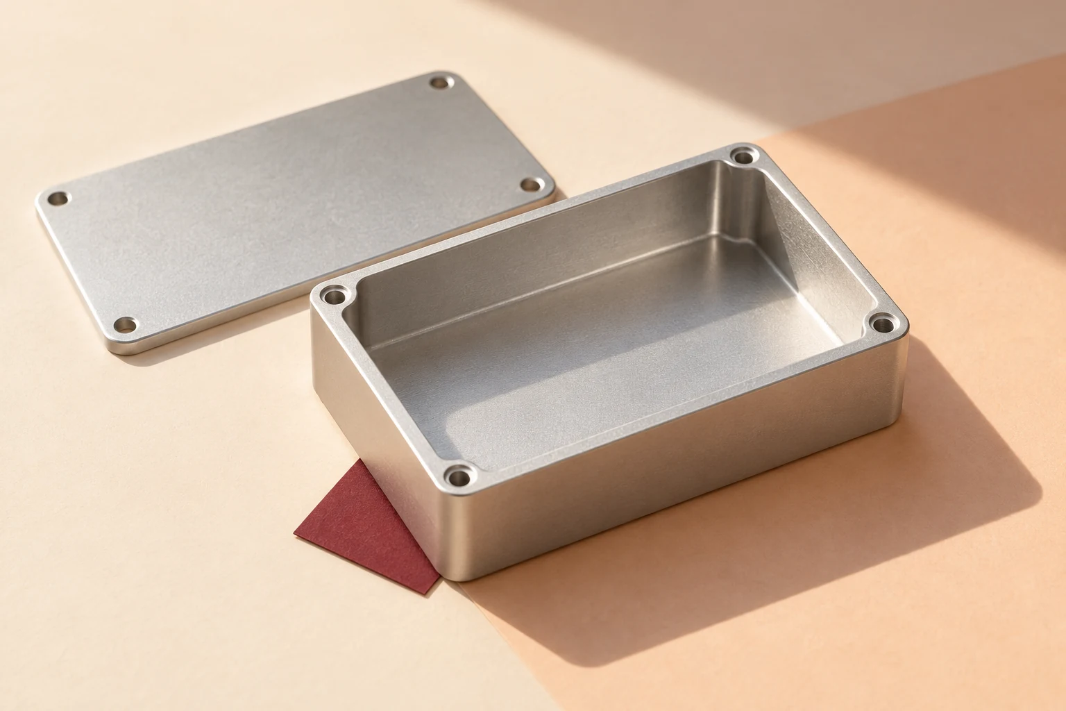 Open enclosure concept on a warm studio surface