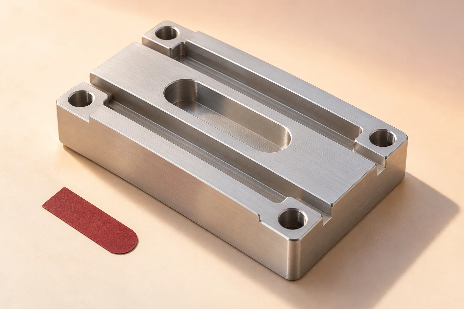 Illustrative pocket rail with metallic finish, not evidence of material grade