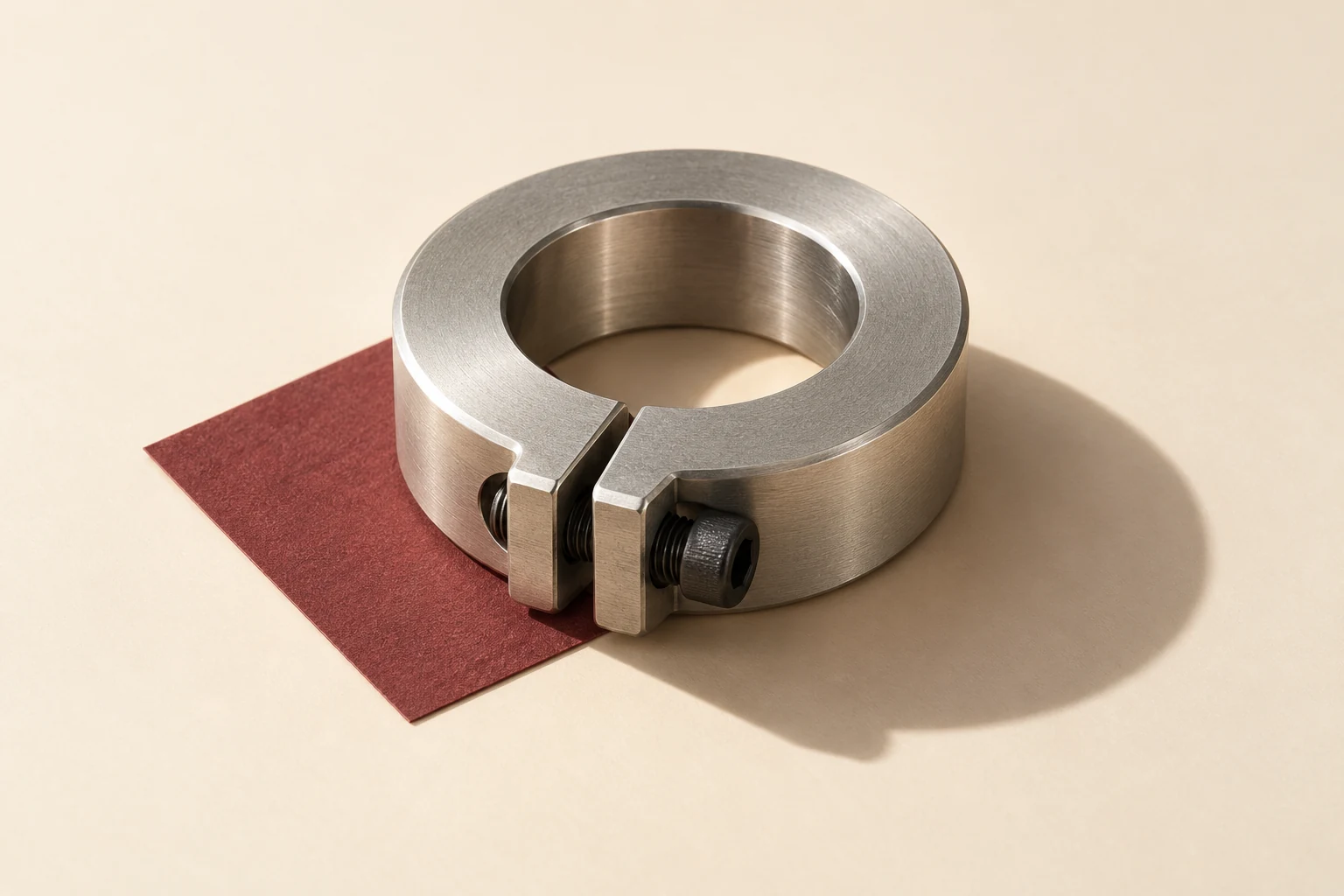 Illustrative split-collar concept on a pale studio surface