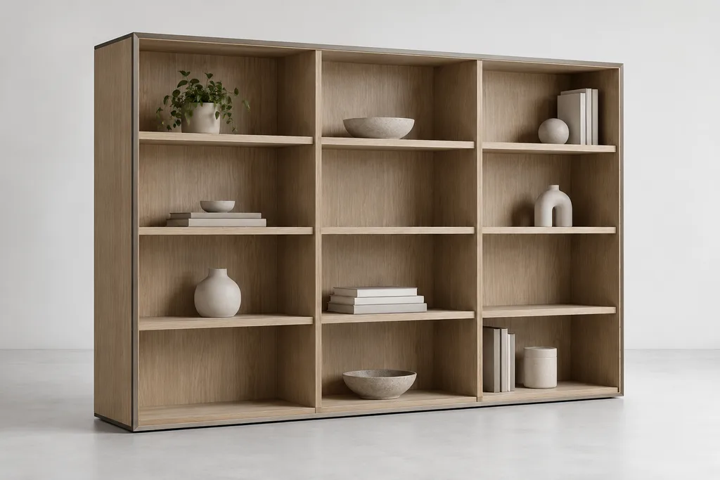 Original appearance concept: casegoods open shelf, fictional furniture appearance; not a verified construction