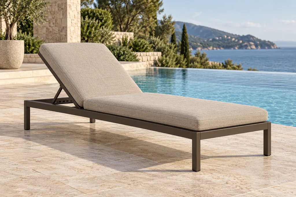Original AI concept photograph: furniture pool lounger