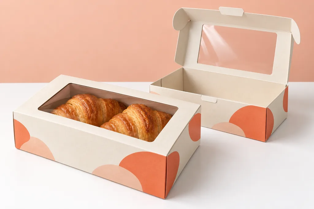 Original AI concept photograph: packaging bakery window
