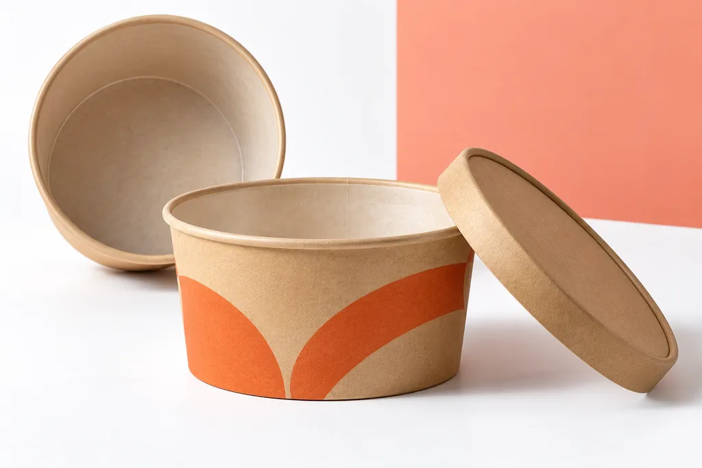 Original AI concept photograph: packaging takeaway bowl