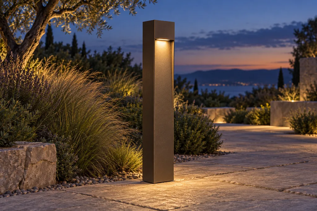 Original AI concept photograph: lighting line bollard