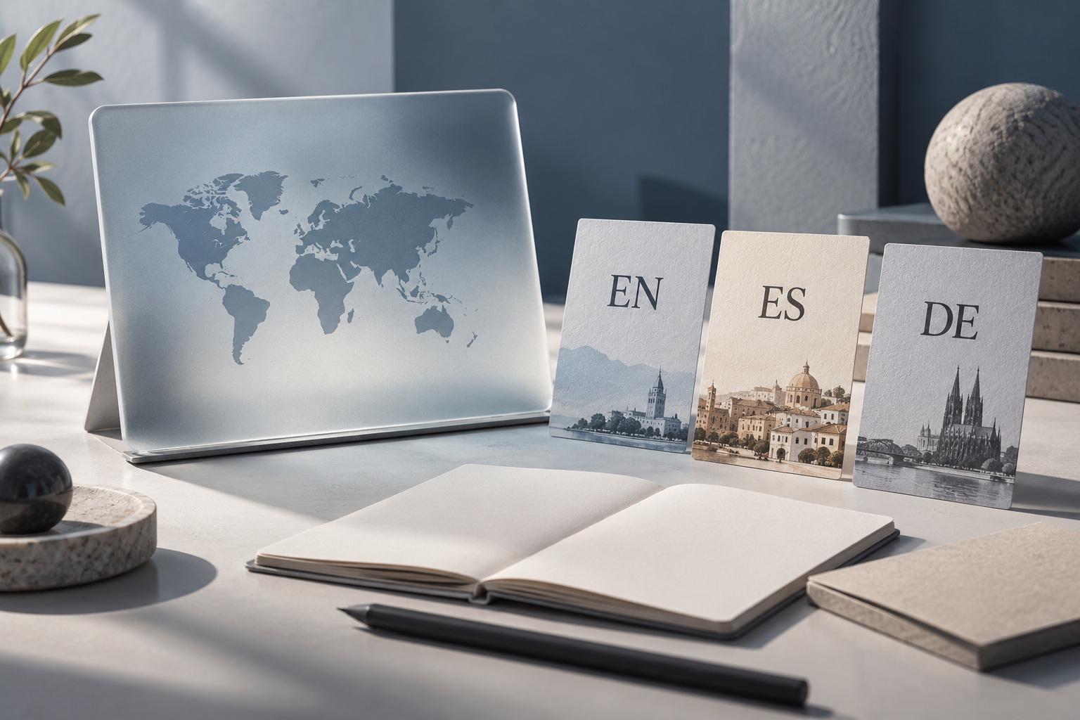 原创概念配图:让读者主动选择 EN、ES、DE 对应内容,而不是被动跳转