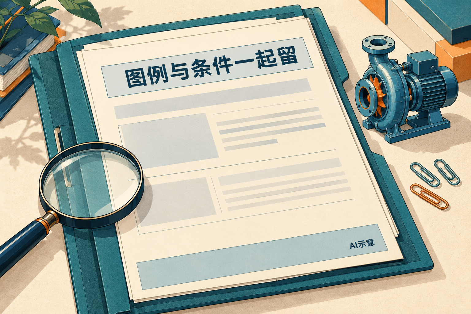 AI示意:完整资料页保留标题区、内容区和页脚,强调图例与条件不能被裁掉